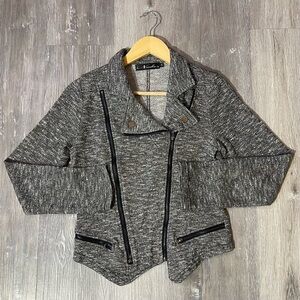 Neesha | Gray Marled Knit Moto Jacket Asymmetrical Zip | Size Small
